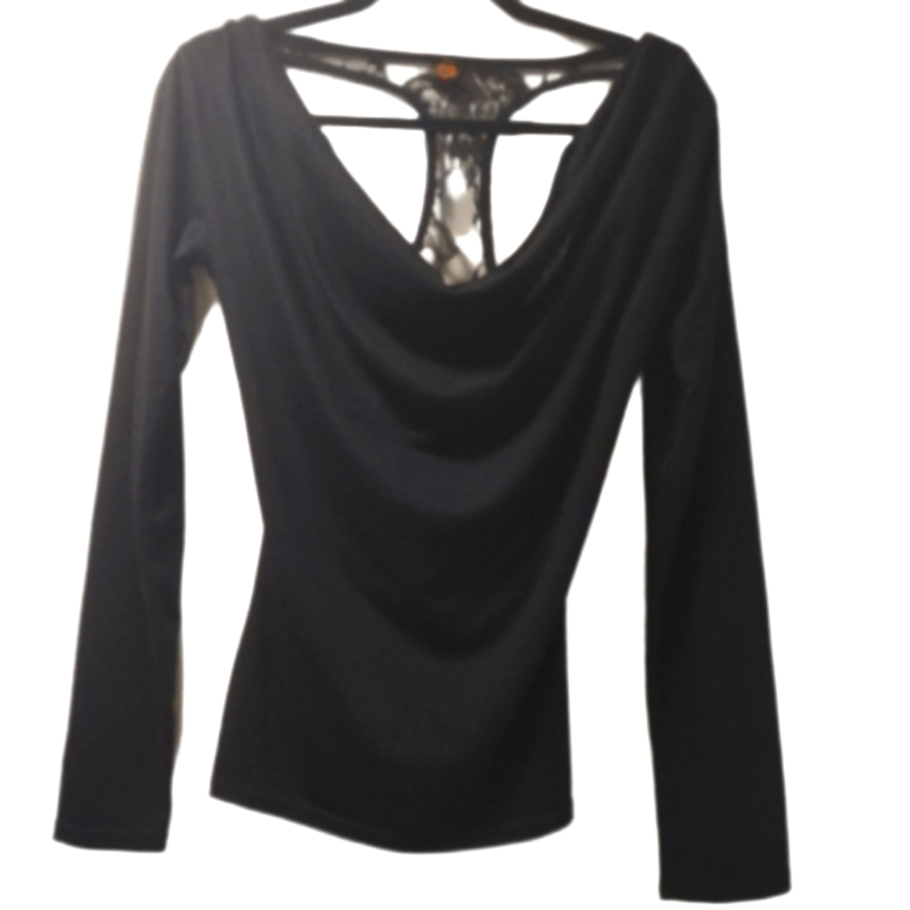 Poof lace back long sleeve shirt, Large